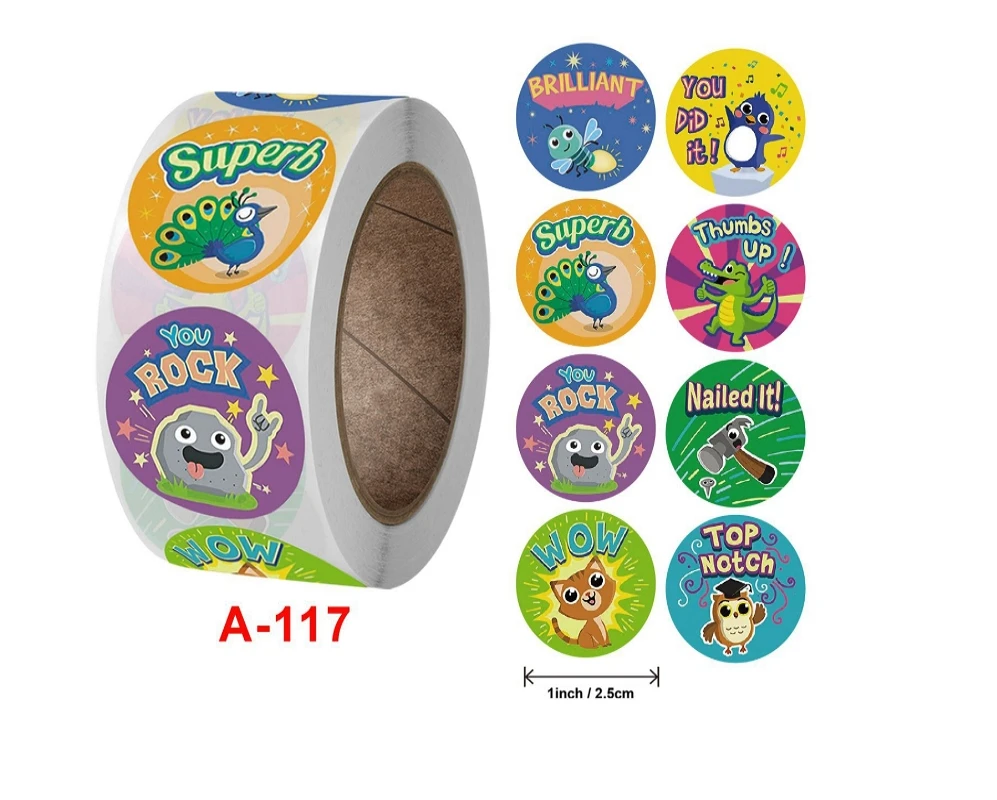 

500pcs/roll Zoo Animals cartoon Stickers for kids classic toys sticker school teacher reward sticker 8 designs pattern