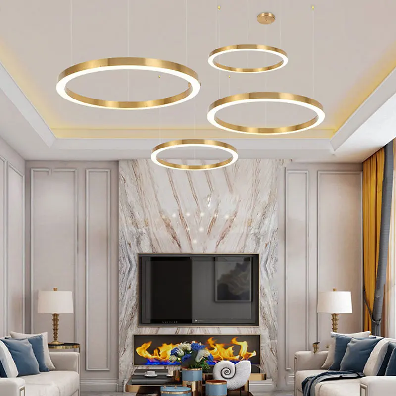 

Modern Circle Rings LED Chandeliers Lustre Indoor Hanging Fixture For Home Bedroom Living Room Dining Room Kitchen Decoration