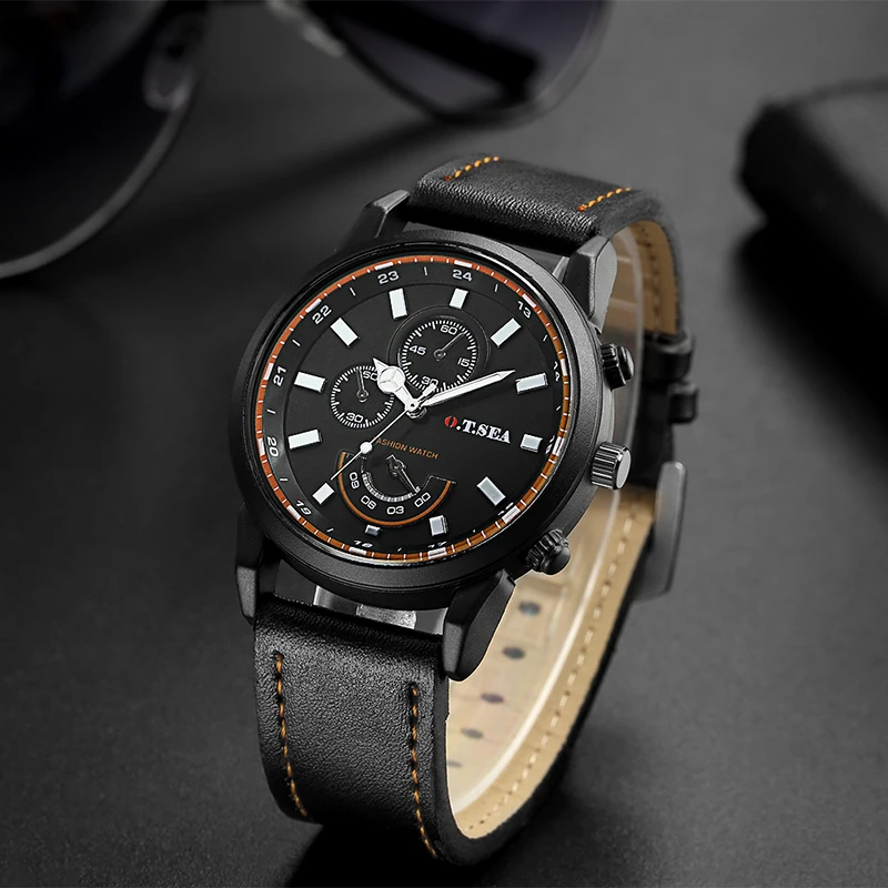 Бренд O. T. SEA цвет синий черный кожаные часы мужские повседневные Военные