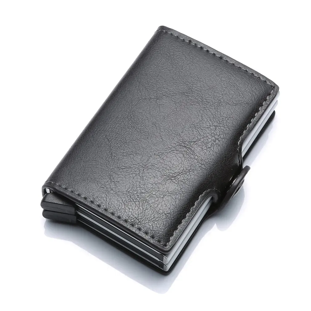 

Blocking Protection Men id Credit Card Holder Wallet Leather Metal Aluminum Business Bank Card Case CreditCard Cardholder