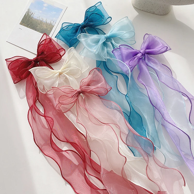 

New Girl Sweet Bow Hairpin Exquisite Streamer Girl Hair Accessories Temperament Long Ribbon Bow Hairpin Headdress