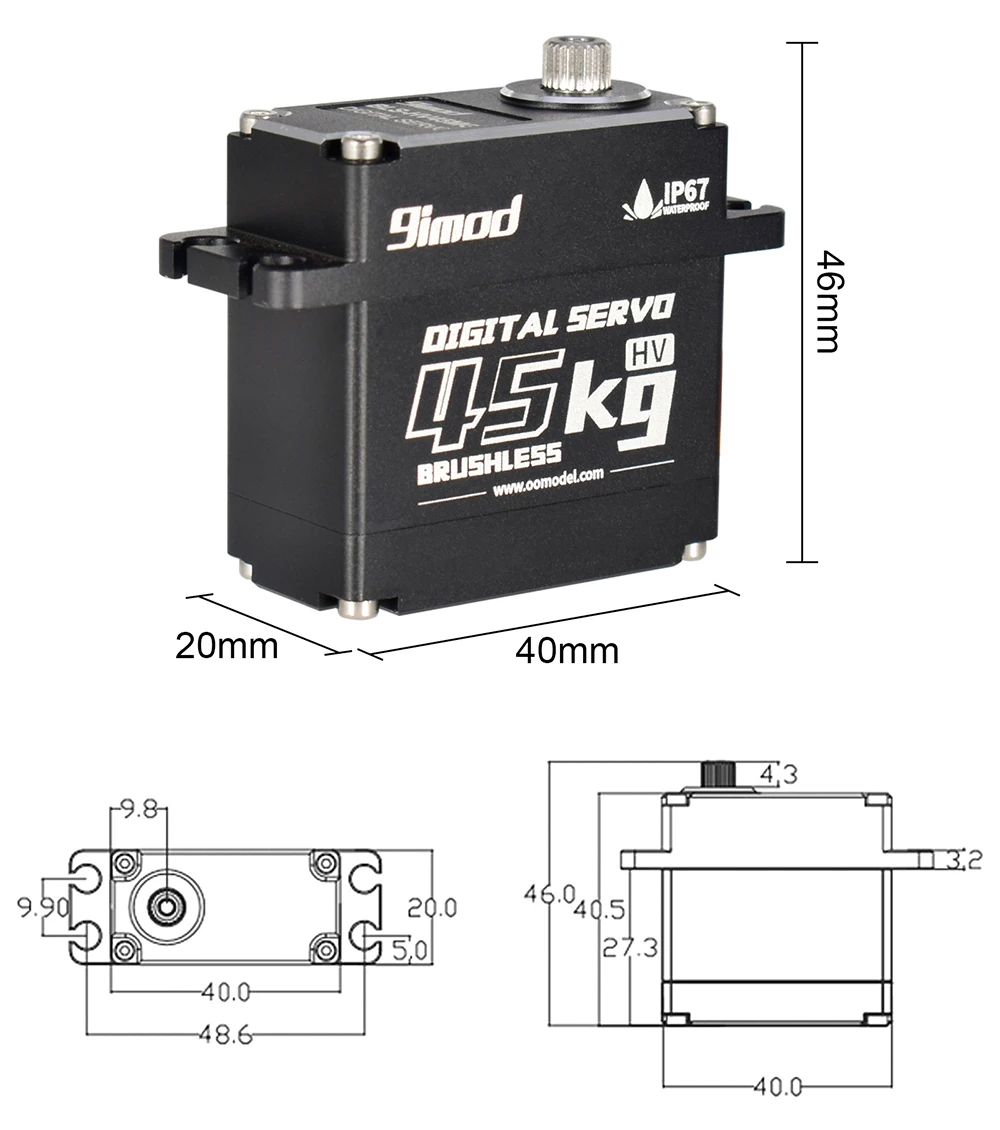 9imod-Servo sin escobillas para coche teledirigido, resistente al agua, sin n&uacute;cleo, 45KG, 35KG, 25KG, Servo Digital de engranaje de Metal-4