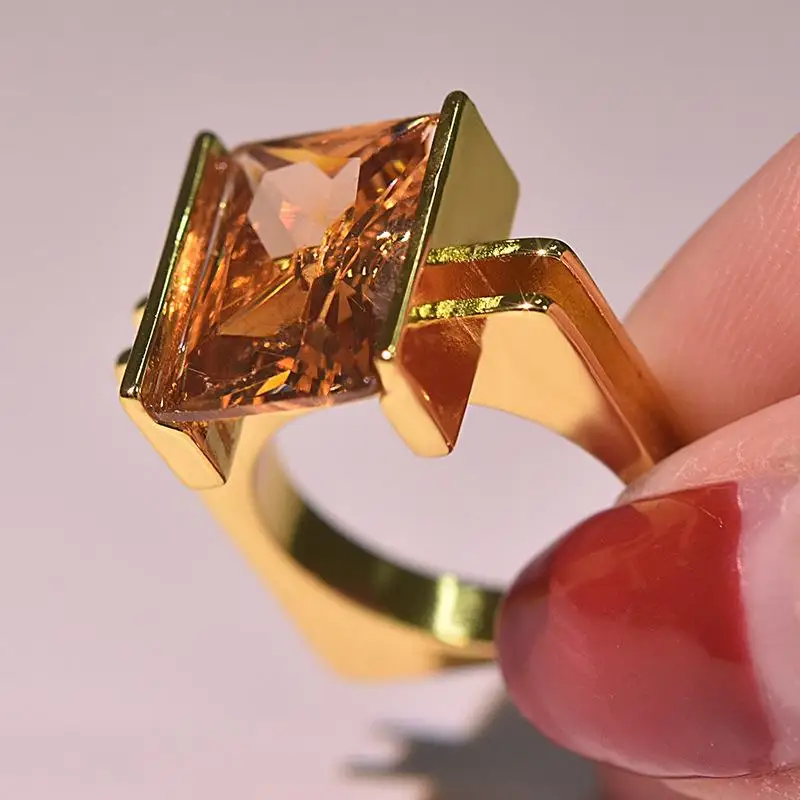 

14K Gold Square Ring for Women Yellow Topaz Ametrine Bizuteria Gemstone Anillos Jewelry bijoux femme bague men ring Box