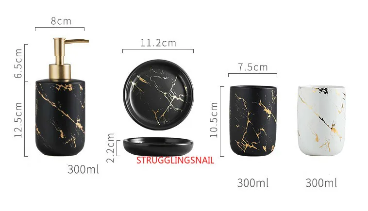 ceramic bathroom accessory set washing tools water bottle mouthwash cup imitation marble soap dish toothbrush holder free global shipping