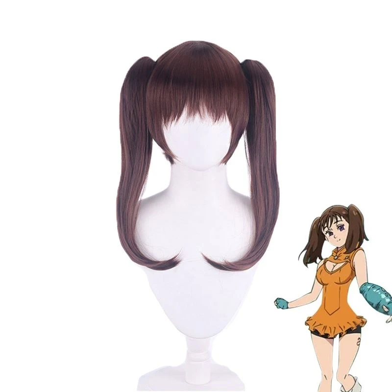 The Seven Deadly Sins Diane Cosplay Wigs Brown Double Ponytails Heat Resistant Synthetic Hair Halloween Carnival Cosplay Wig