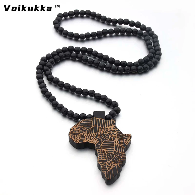 Voikukka Jewelry 2021 New Product Hot Sale African Map Pendant Wooden Hiphop Women Man Necklace For Gifts Accessories