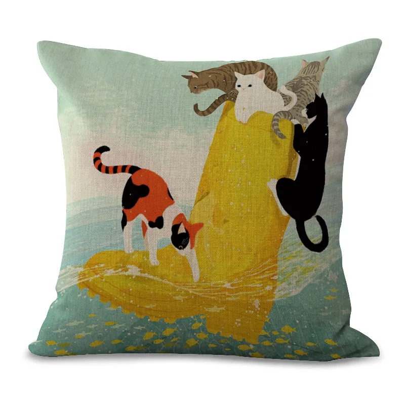 Наволочка с рисунком кота на подушку размером 45*45 яркие диванные подушки
