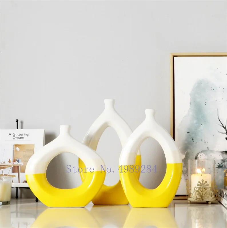 Креативная керамическая ваза в скандинавском стиле белые желтые цветы для