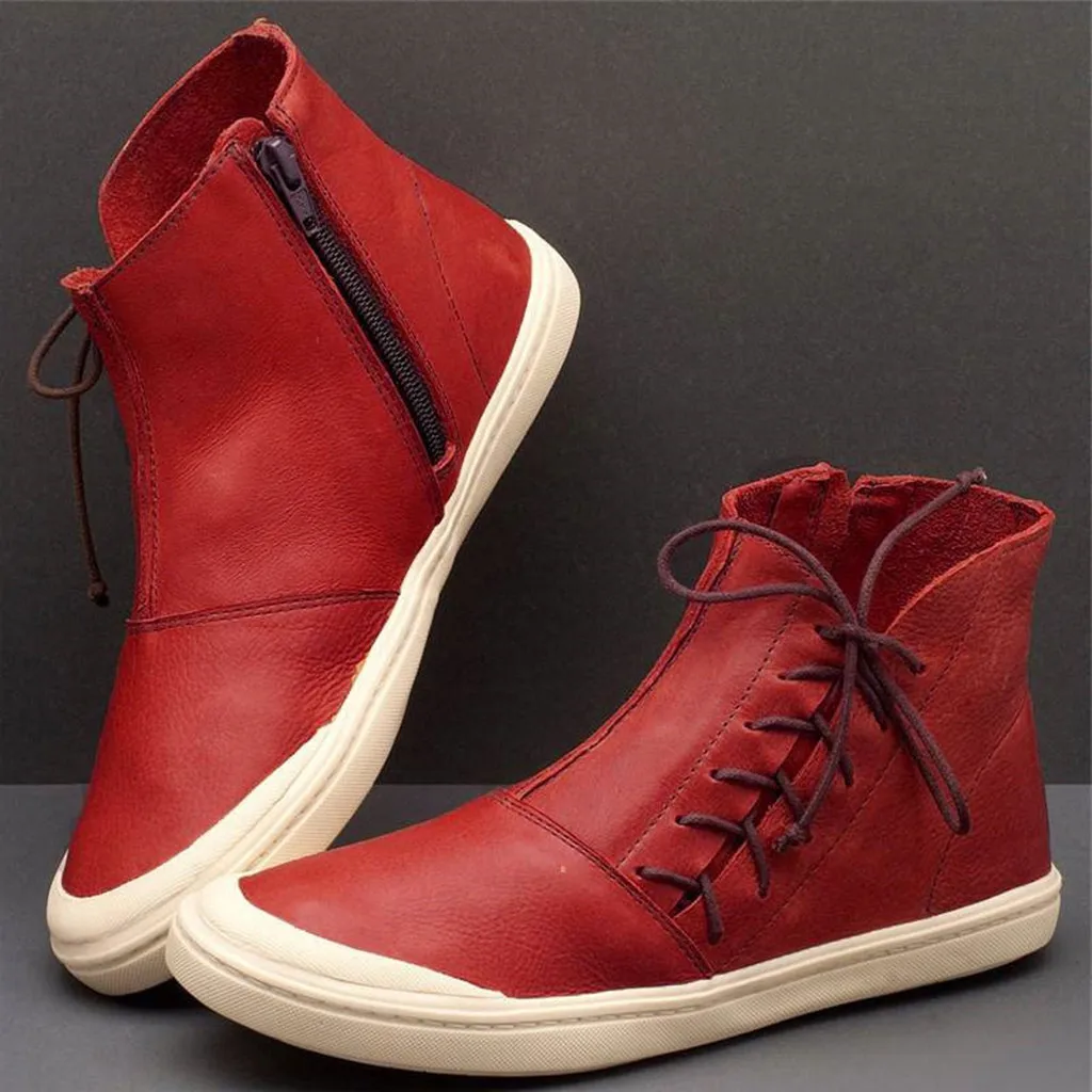 SAGACE Vintage Boots Women Lace Up Flat Heel Boots-women Ladies High-Top Short Ankle Winter Boot |