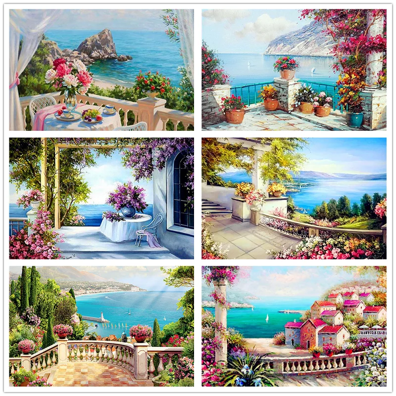 

DIY 5D Diamond Painting Window Seascape Mosaic Embroidery Cross Stitch Full Square/Round Drill Scenery Decor Picture