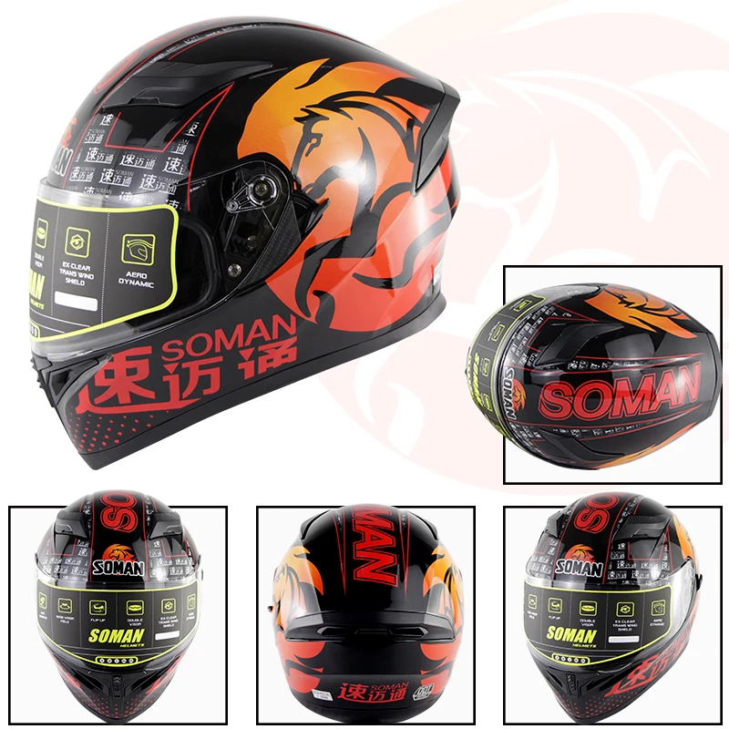 Soman SM960 мотоциклетные шлемы с полным лицевым покрытием двойные линзы