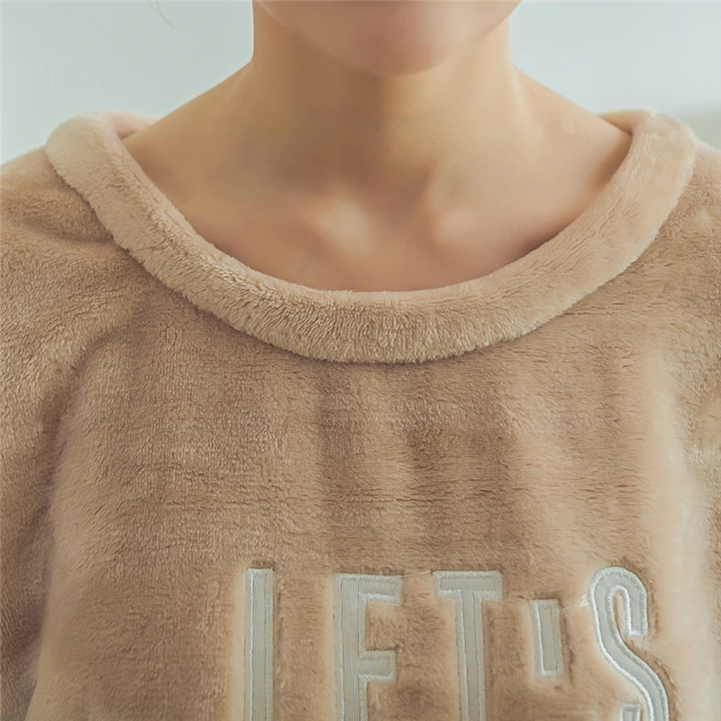 

Autumn Winter Pajama Set For Women Ladies Home Wear Flannel Tops And Pants Set Loose Sleepwear Warm-Keep Nightgown