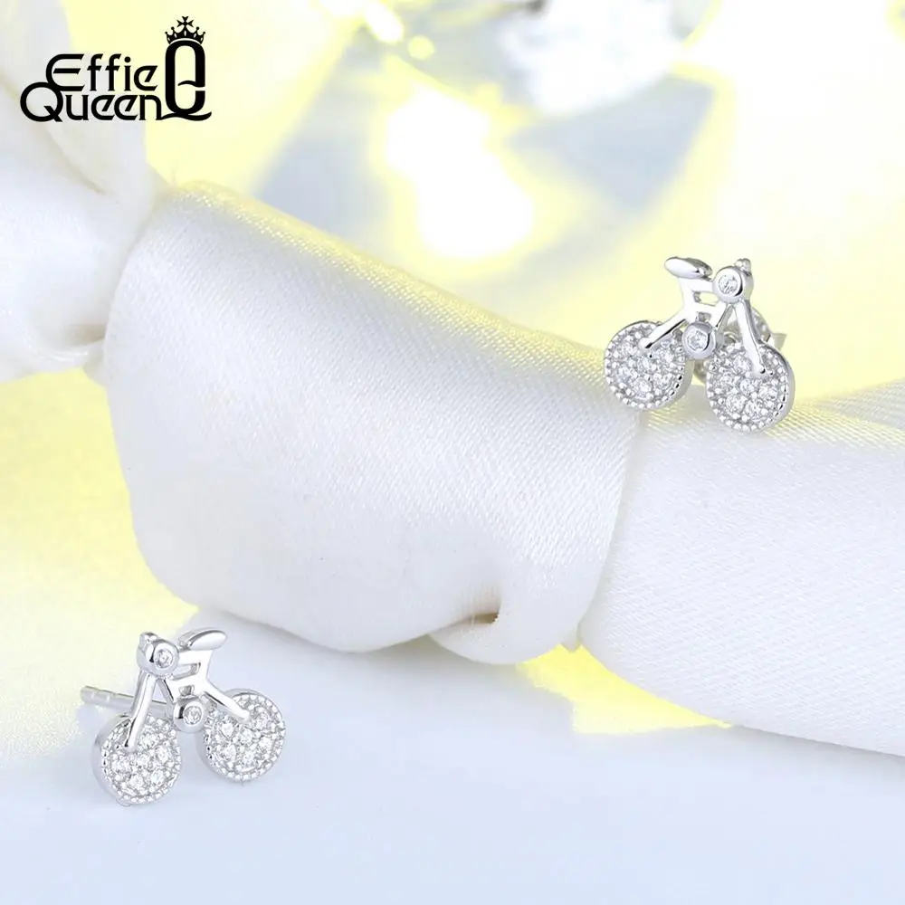 Effie queen 925 пробы серебряные серьги-гвоздики для женщин милый дизайн велосипеда с AAA кубическим цирконием серебряные серьги Хорошее ювелирное изделие TSE115