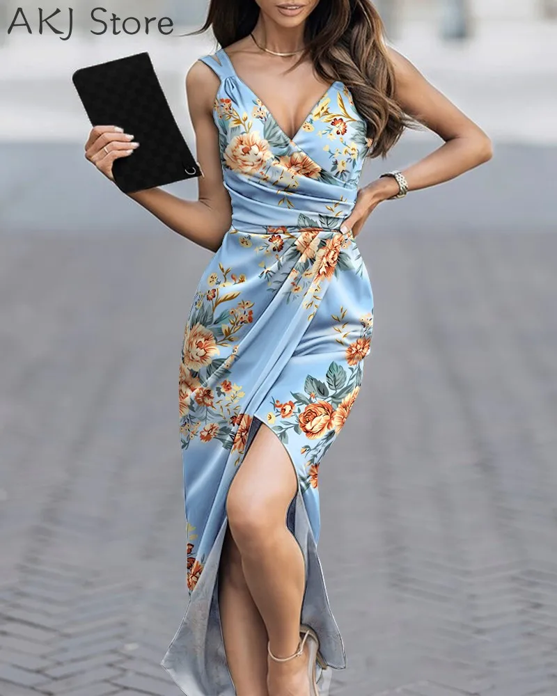 Платье женское атласное с запахом элегантное вечернее Макси-Платье С Рюшами