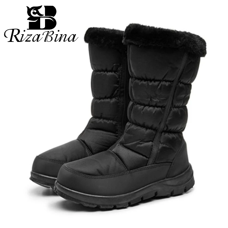 RizaBina/зимние теплые женские сапоги до середины икры с Плюшевым Мехом Зимние