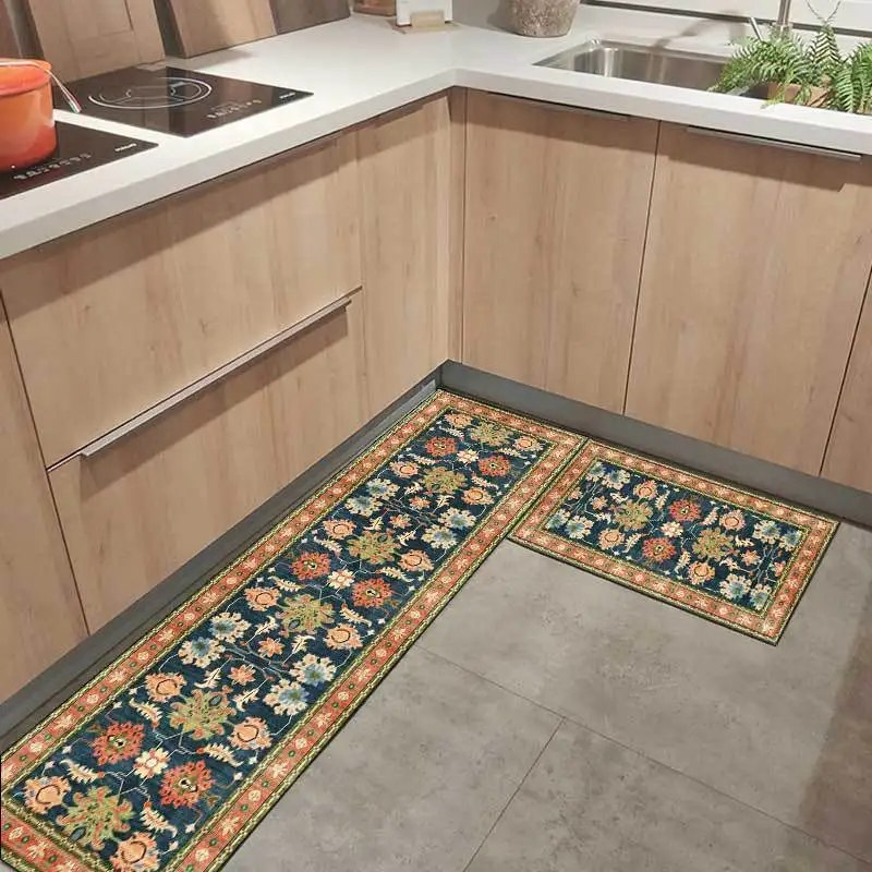 Новый Модный этнический цветочный синий зеленый красный золотой кухонный коврик
