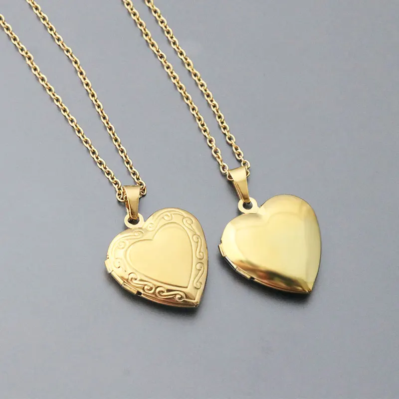 gold set Everfast 1 шт., гладкая фоторамка, ожерелье с подвеской в виде сердца любви, медальон с подвесками из нержавеющей стали, ожерелье для женщин, ювелирные изделия с памятью - Окраска металла: gold set