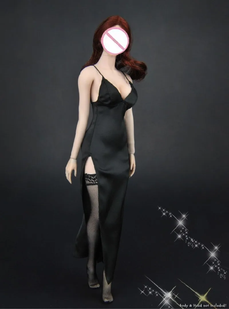 ZYTOYS-Disfraz de soldado femenino, Vestido largo de noche de 12 pulgadas, estilo Cheongsam, Sexy, color negro, ZY5025, 1/6-5