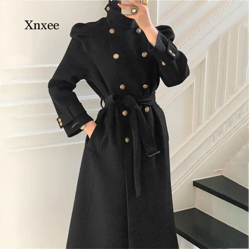 

Elegant Woolen Coat French Casual Loose Turtleneck Overcoat with Belt Women Thick Warm Sashes Long Female High Quality Jacket