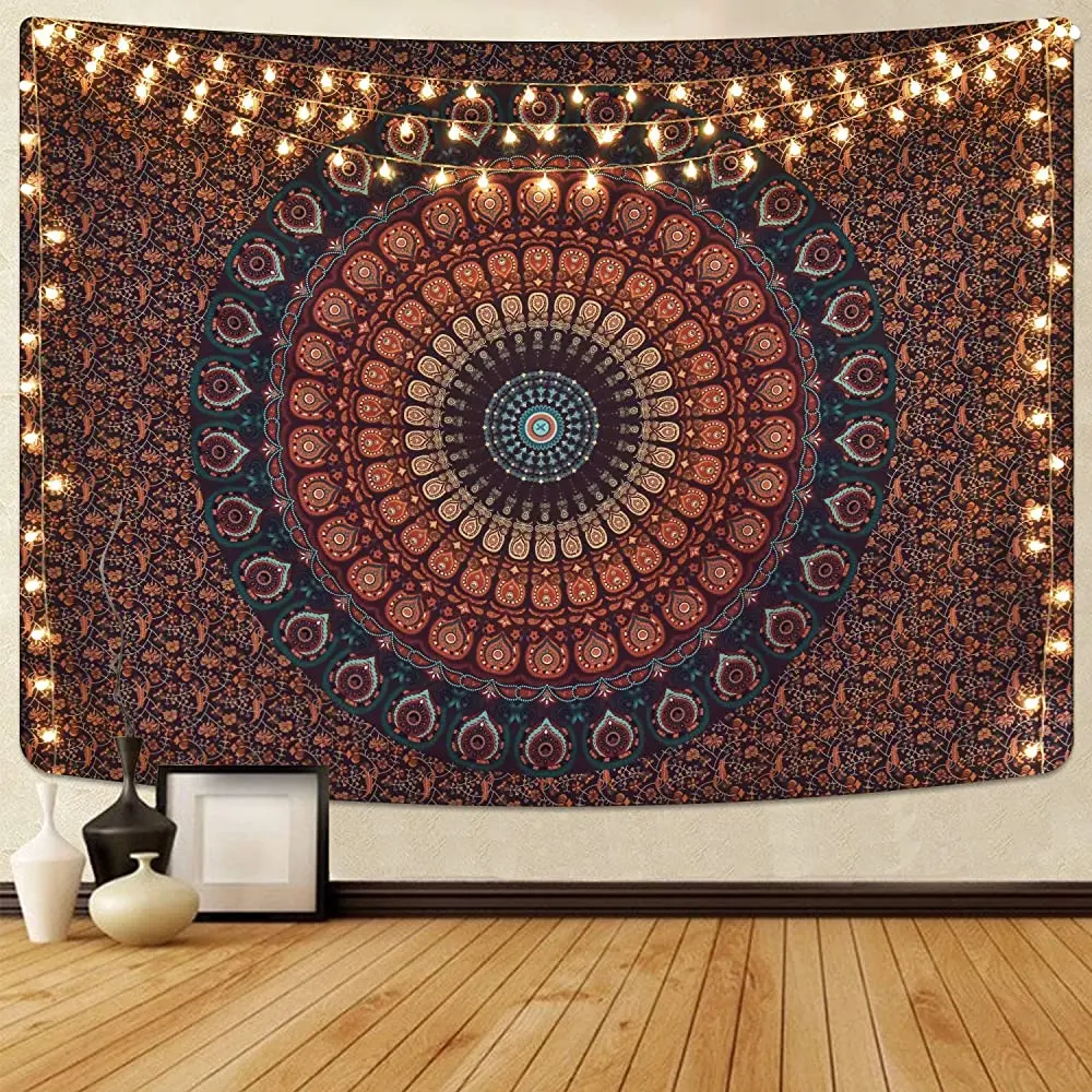 

Bohemian Mandala Tapestry Hippie Tapestries Psychedelic Peacock Boho Tapestry Wall Hanging for Bedroom(51.2 x 59.1 inches)