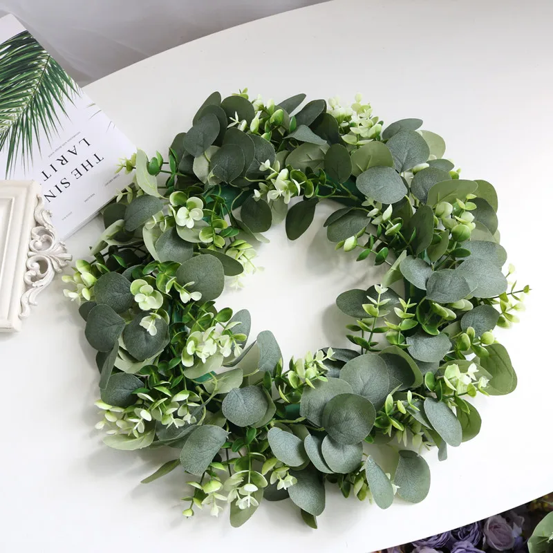 

30cm/40cm Christmas Wreath Artificial Green Eucalyptus Leaves Festival Hanging Garland Party Decoration for Door Wall Window