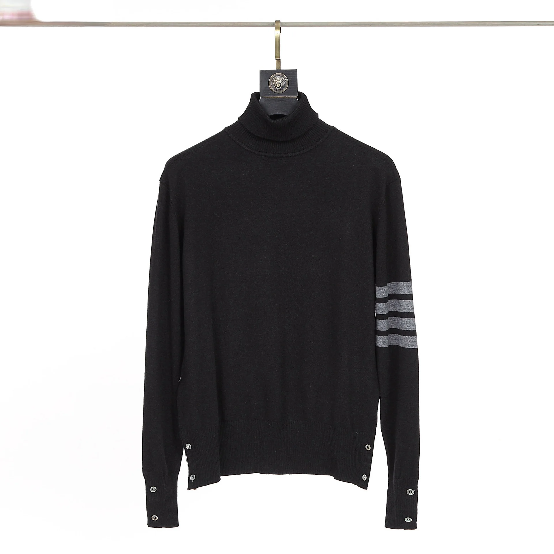 Мужской шерстяной свитер в полоску повседневный трикотажный пуловер с высоким