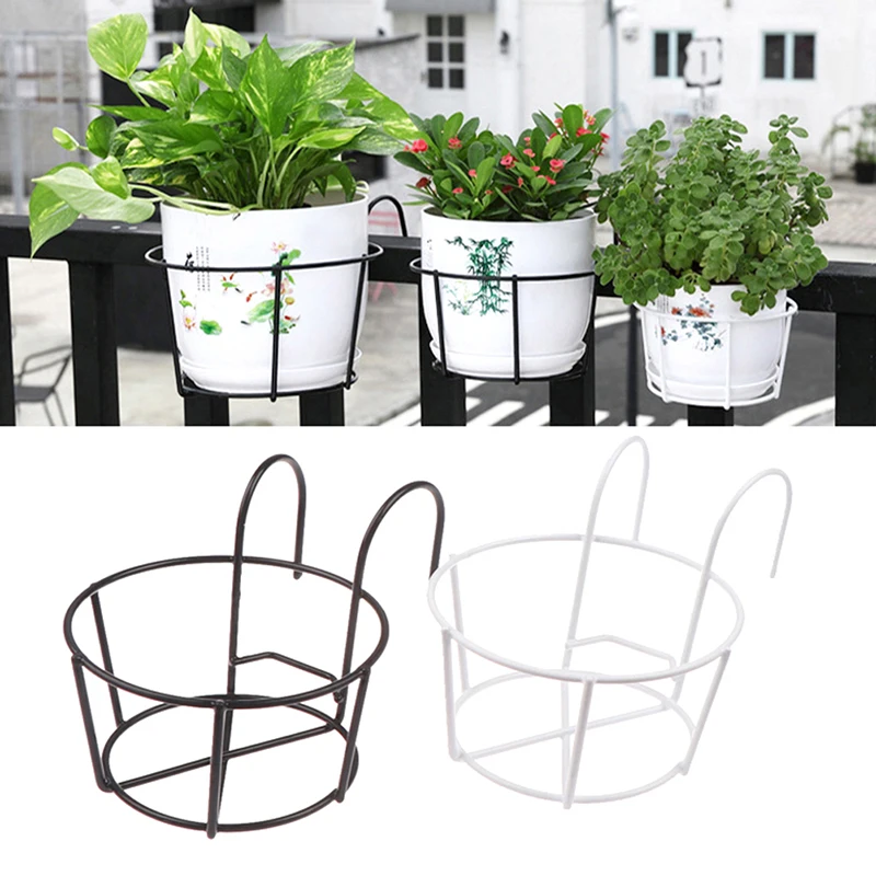 

Garden Hanging Plant Iron Racks Balcony Round Flower Pot Rack Railing Fence Hanging Plant Iron Racks Balcony Round Flower Pot