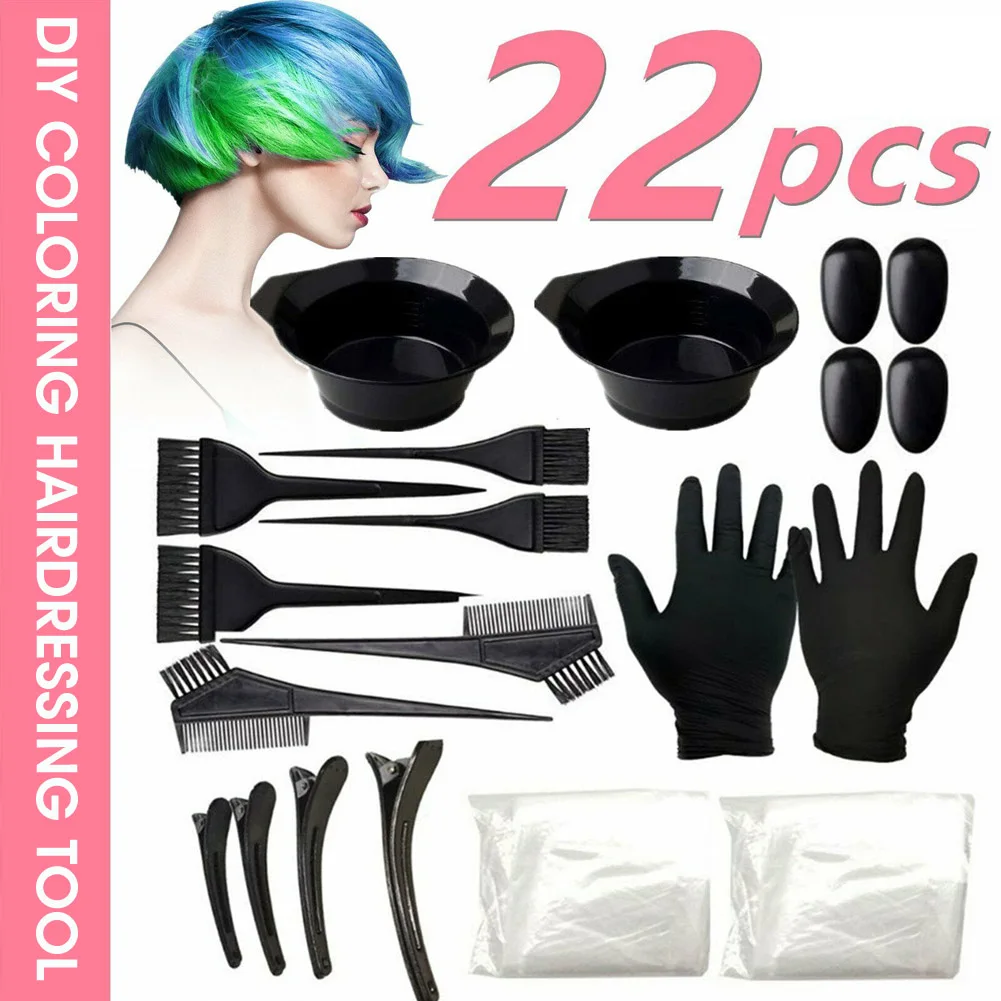 

22pcs/Set Home Salon Hair Dyeing Brush Hair Dyeing Cream Bowl Coloring Brush Comb Earcap Clips Dyeing Cape Kits Hair Tint Tool