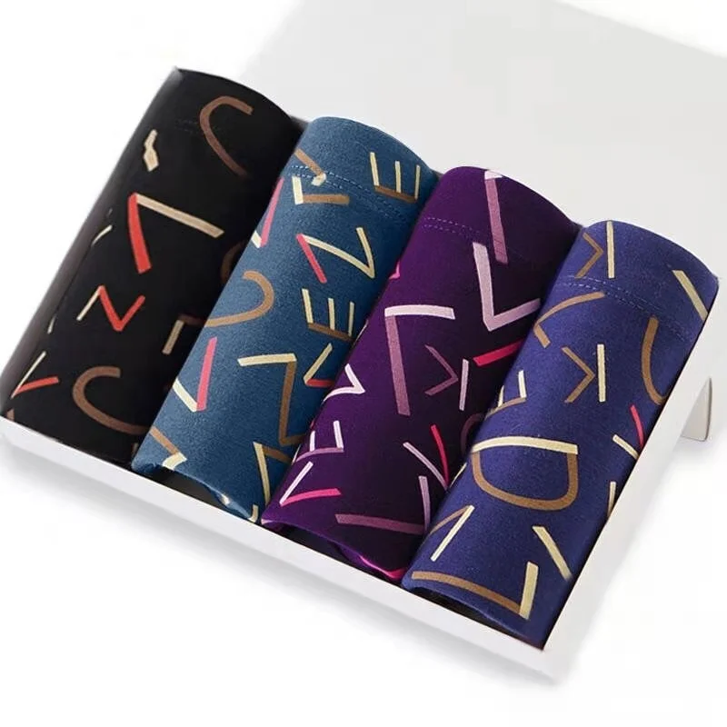 

4pcs/lot Mens Underwear Boxers Cotton Fashion Printed Men Underpants Boxer Shorts Male Panties Pouch Vetement Homme