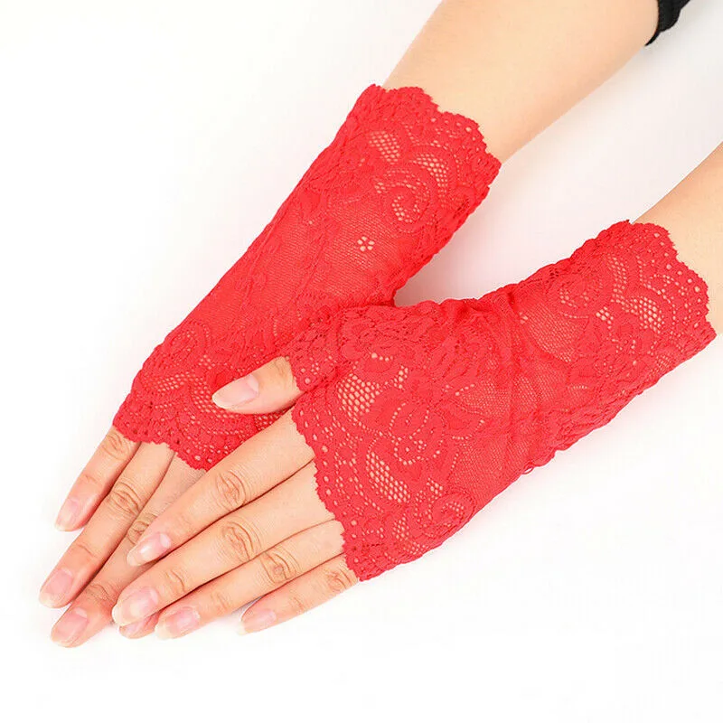 Перчатки женские кружевные без пальцев пикантные зимние сетчатые митенки с