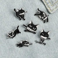 creative new cartoon little black cat mouth with knife series modeling accessories brooch naughty little black cat clothing pin