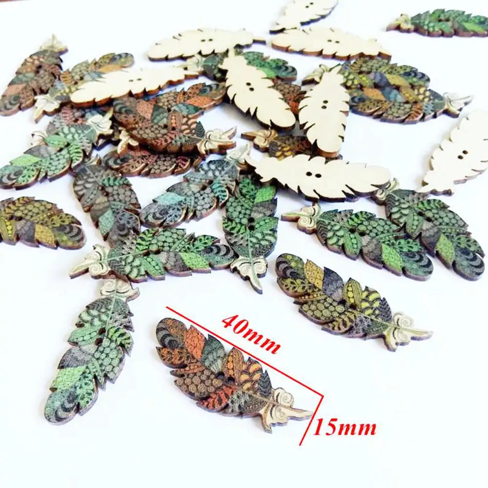 40 искусственных деревянных перьев товары для скрапбукинга с двумя отверстиями |