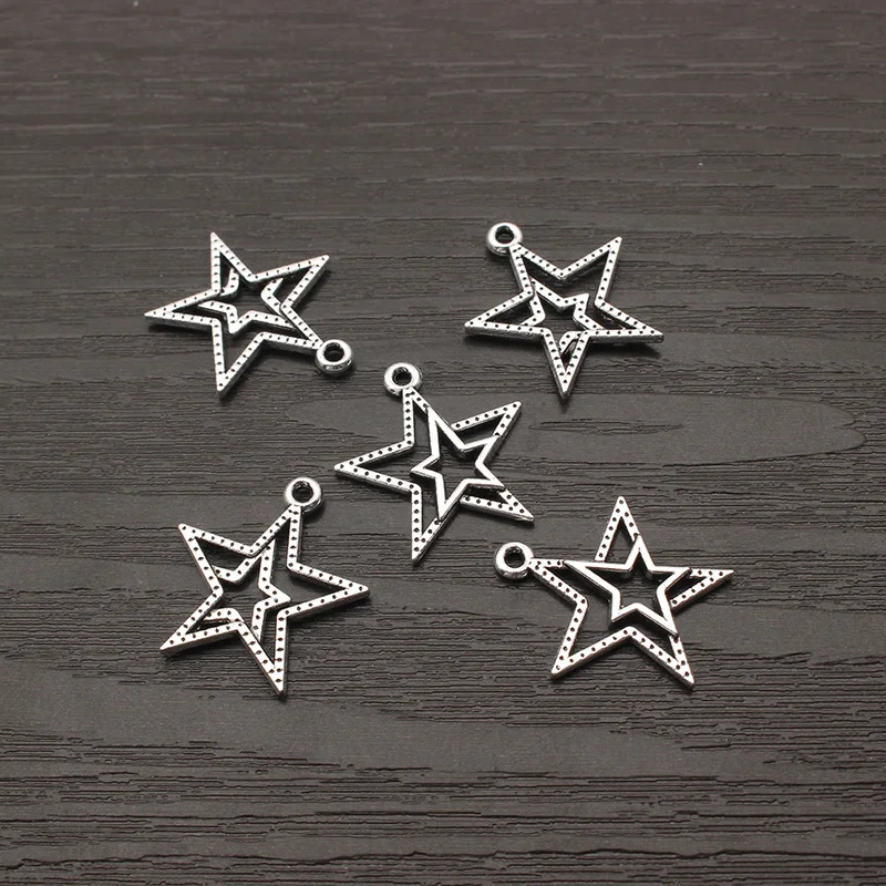 

50pcs Alloy Double Star Charms Pendant TIbetan Silver Earring charms For Handmade Necklace Jewelry Findings Making