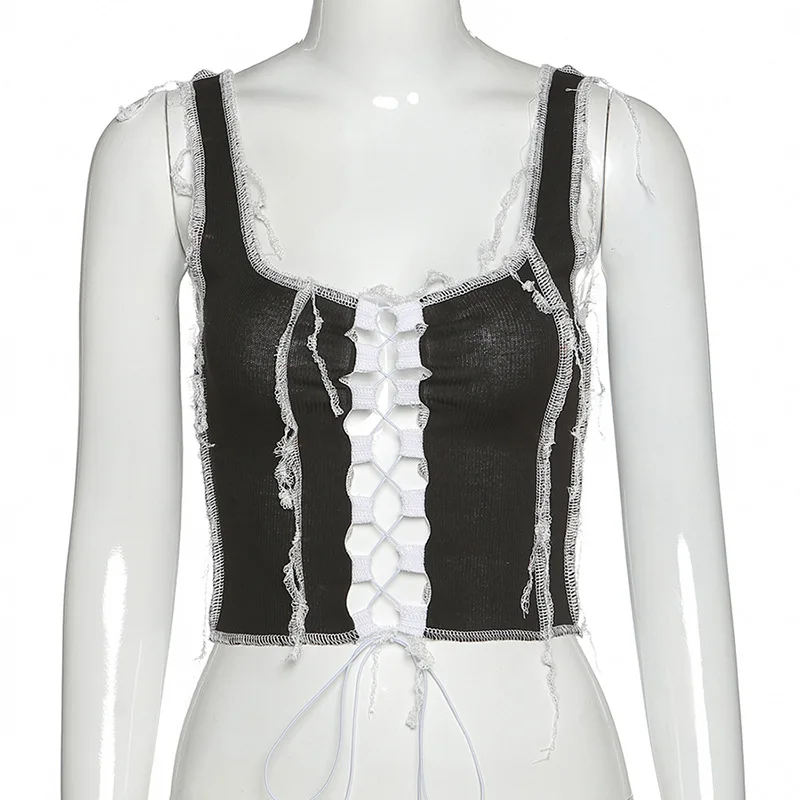 Sexy Women Crop Tank Tops Cross Bandage hollow Out Party Night Clubwear Cloth For Female Женская одежда