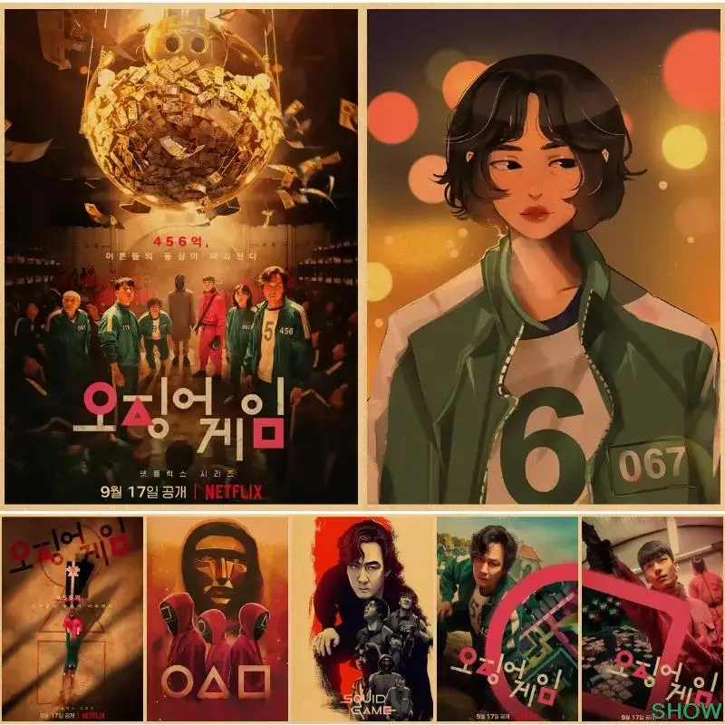 

Squid Game Poster 456 067 Li Zhengjae Canvas Painting Photo Print Kraft Paper Retro Wall Home Decoration Pictures Wall Stickers