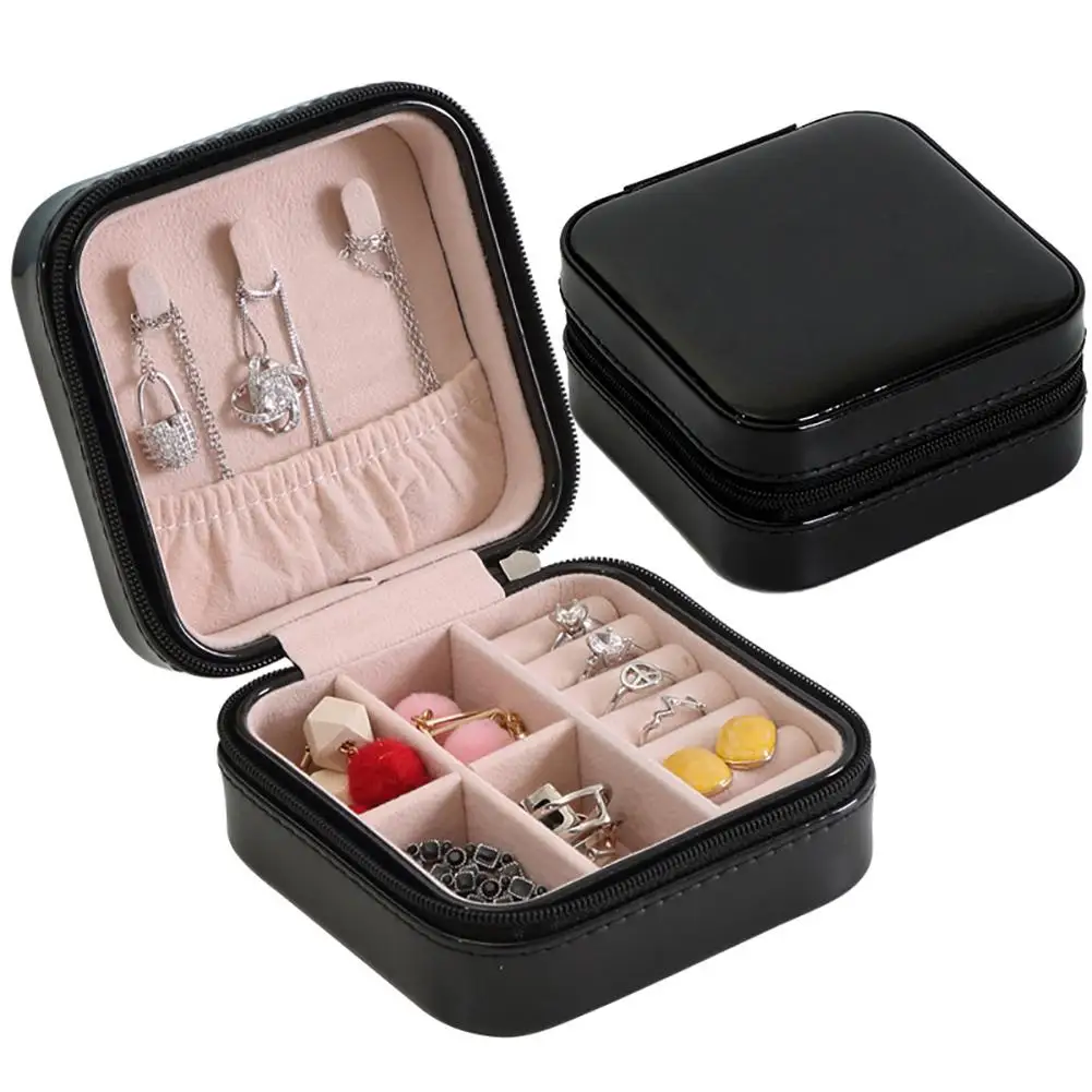 

2019 New Simple Portable Storage Jewelry Box Collect Ring Earrings PU Single Layer Box for Bracelet Ring Necklace Display Case