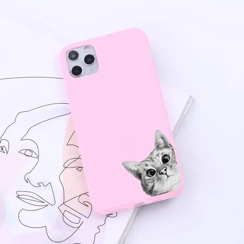 

Cat cute lovely funny animal Phone Case Candy Color for iPhone 6 7 8 11 12 s mini pro X XS XR MAX Plus