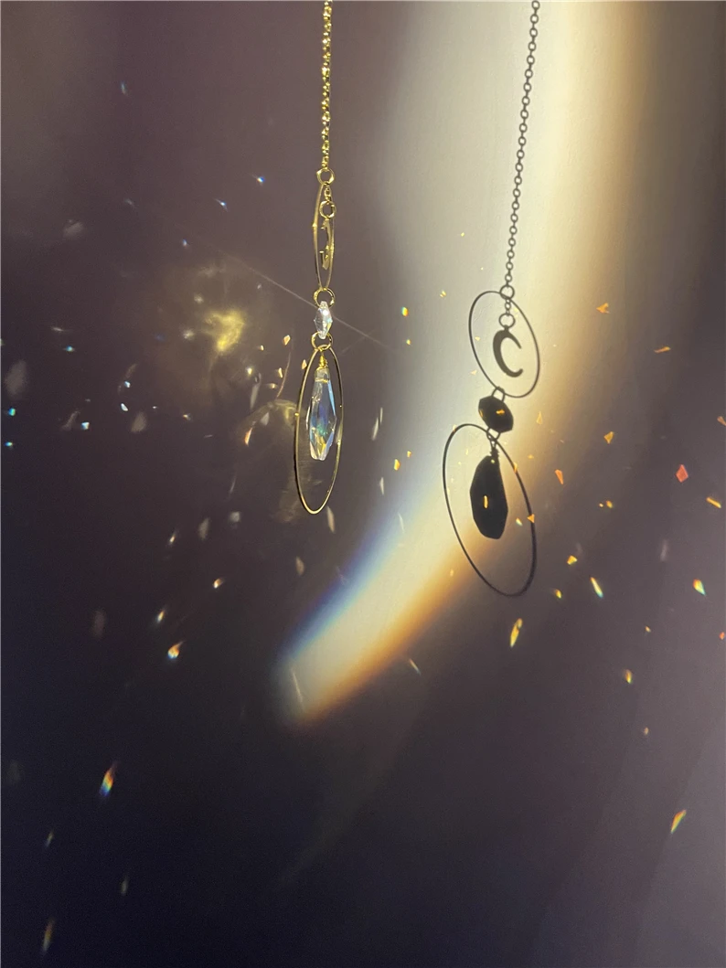 

Colorful Water Drop Crystal Sun Catcher Moon and Hoops Suncatchers Home Hanging Decor Windows Decorations Gifts for Girl
