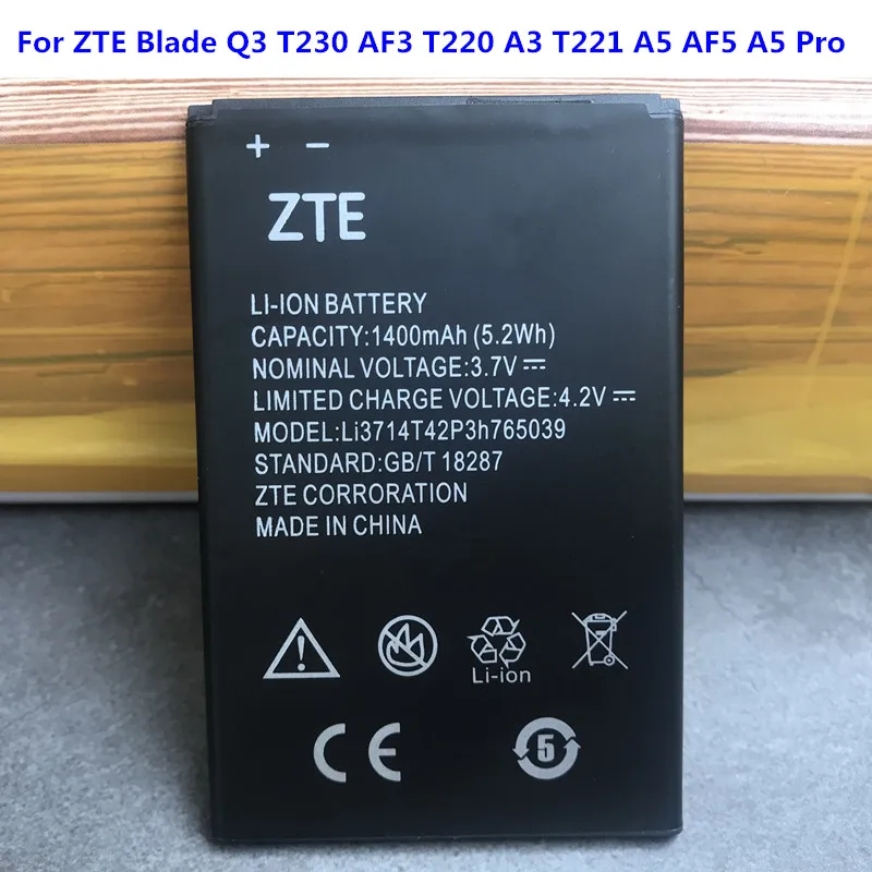 

Original New High Quality Battery 1400mAh Li3714T42P3h765039 For ZTE Blade Q3 T230 AF3 T220 A3 T221 A5 AF5 A5 Pro Batteries