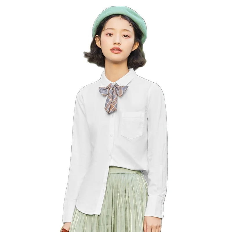 Блузка SEMIR Женская с длинным рукавом хлопковая рубашка отворотом и карманами топ