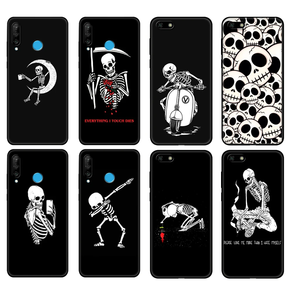 Black tpu Case For Huawei Honor 20 Lite 10 10i 20S 30S 30 7A 5.45 7s 7C 5.7 Cover Funny skull skeleton |