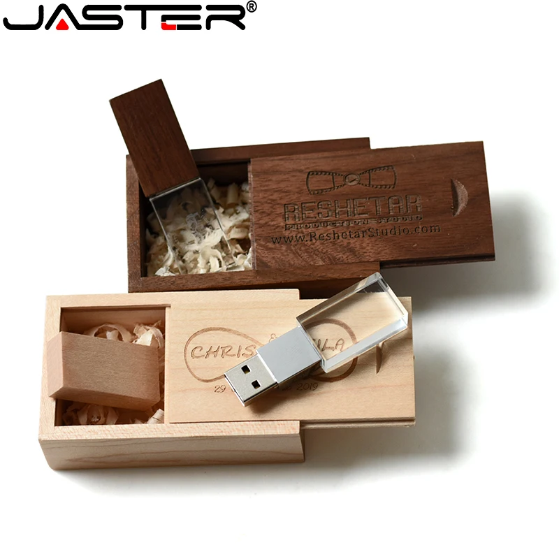 USB флеш накопитель в деревянной коробке с кристаллами 128/64/32/16/8 ГБ|USB
