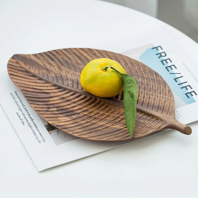 Leaf Shape Wood Storage Trays Fruit Dishes Saucer Bread Snack Dessert Tea Plate Walnut Rubber Pan Kitchen Dinnerware | Дом и сад
