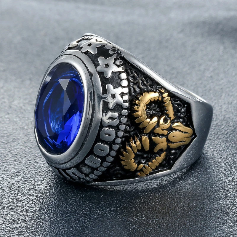 Винтажное кольцо в готическом стиле с большим черным красным синим камнем для