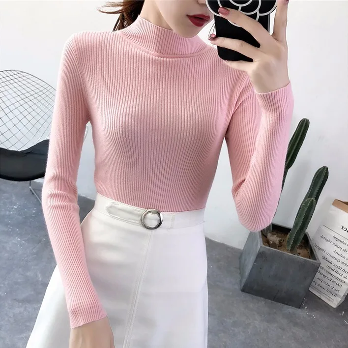 Новинка 2019 осенне-зимний женский длинный рукав средней длины тонкий вязаный