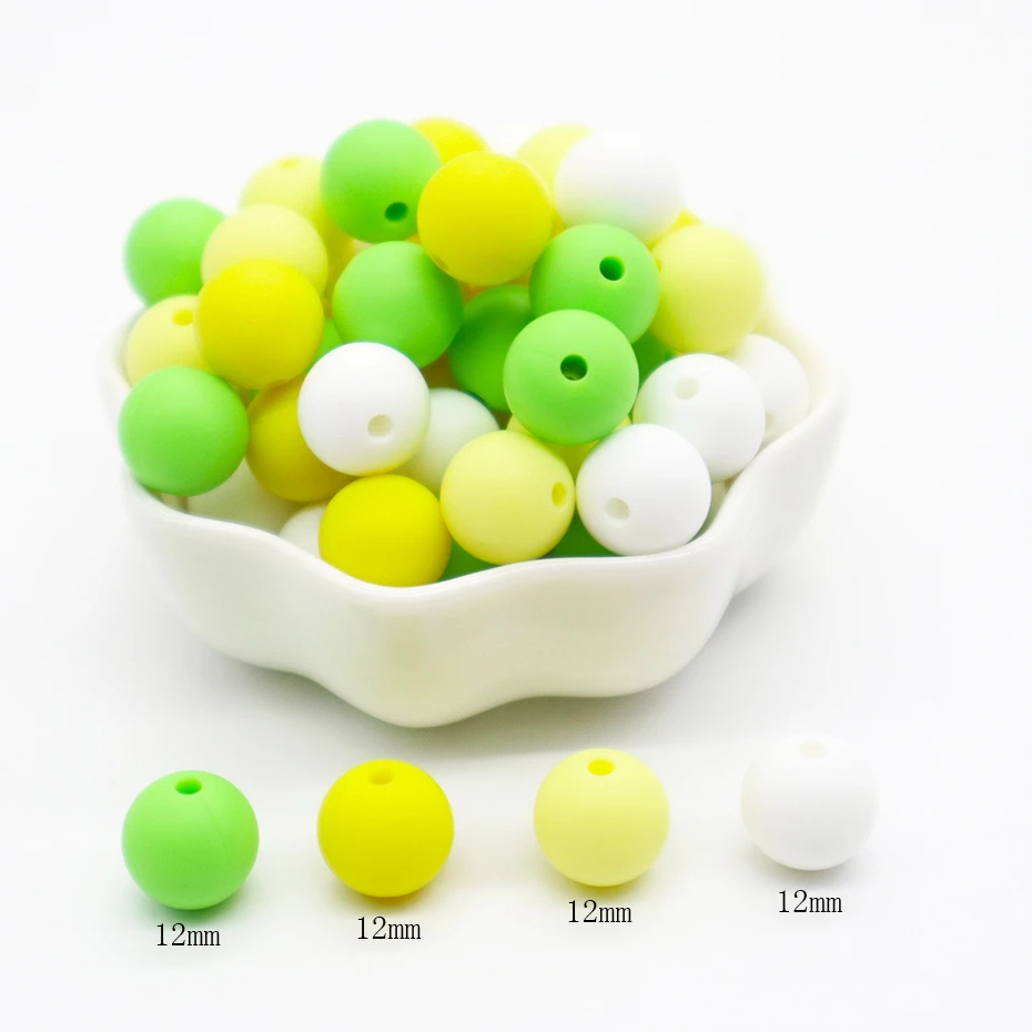 12mm 40pc 04 40 шт. 12 мм круглые силиконовые бусы для прорезывания зубов детские бусы Прорезыватель для зубов для кормления, сделай сам, ювелирное изделие Еда Класс силиконовый для сосок, зажим, аксессуары - Color: 12mm 40pc 04