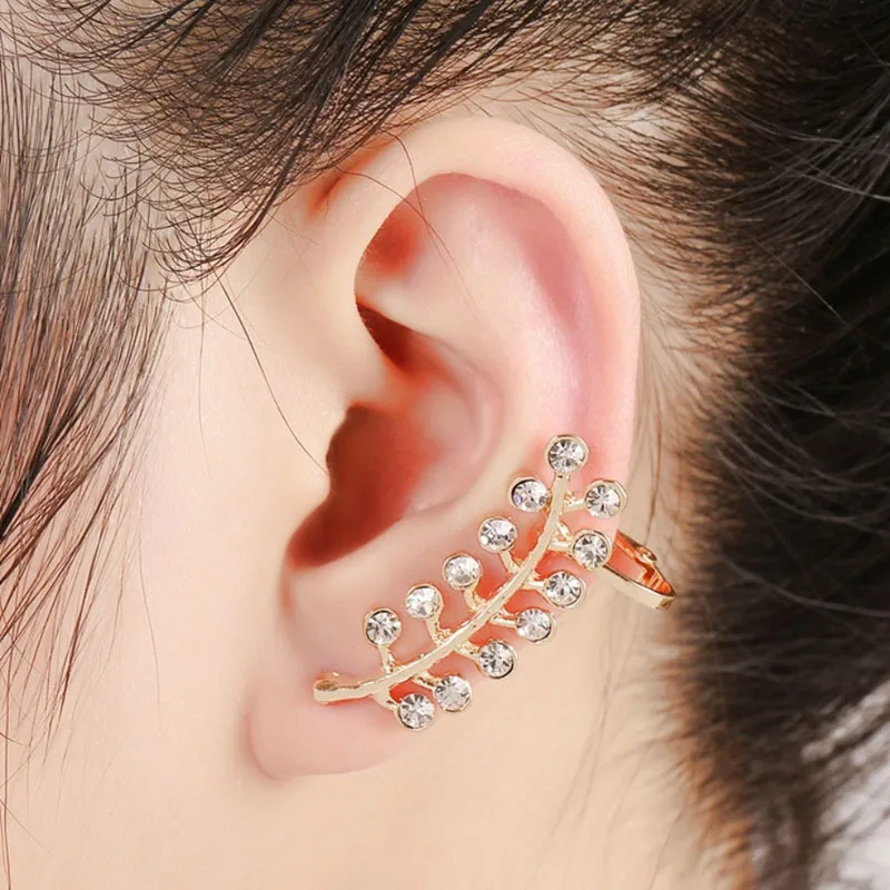 Модные серьги в виде оливковых листьев стразы клипсы каффы крючки украшения для