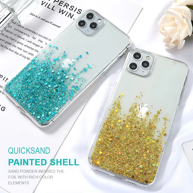 Silicon Phone Case For Iphone 11 Case Bling Glitter Fundas For Iphone 12 Pro Max Mini XR XS 7 8 Plus 6 6s SE 2020 SE 2 3 Cover