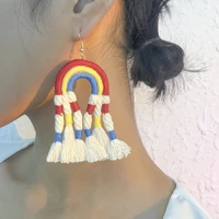lalynnly new bohemian style female handmade multiple colour rainbow tassel drop earrings for women fashion jewelry 2021 e9901