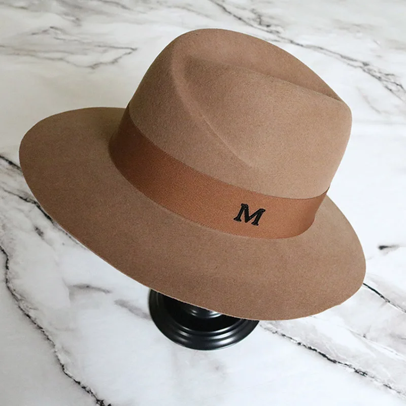 Шляпа женская с широкими полями теплая Федора из австралийской шерсти шляпа